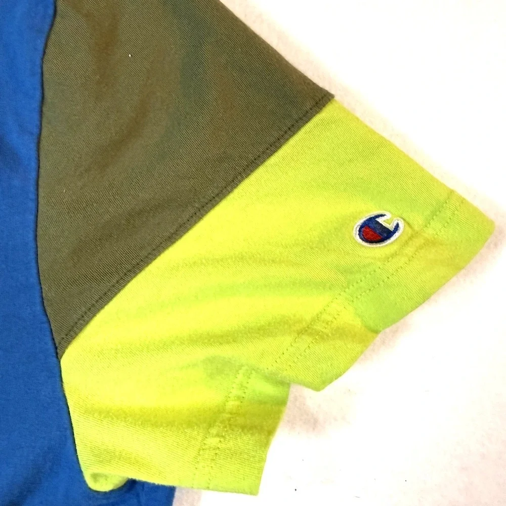 Vintage Y2K Champion Colorblock TShirt Mens L Blue Green Streetwear Skate - Picture 4 of 6